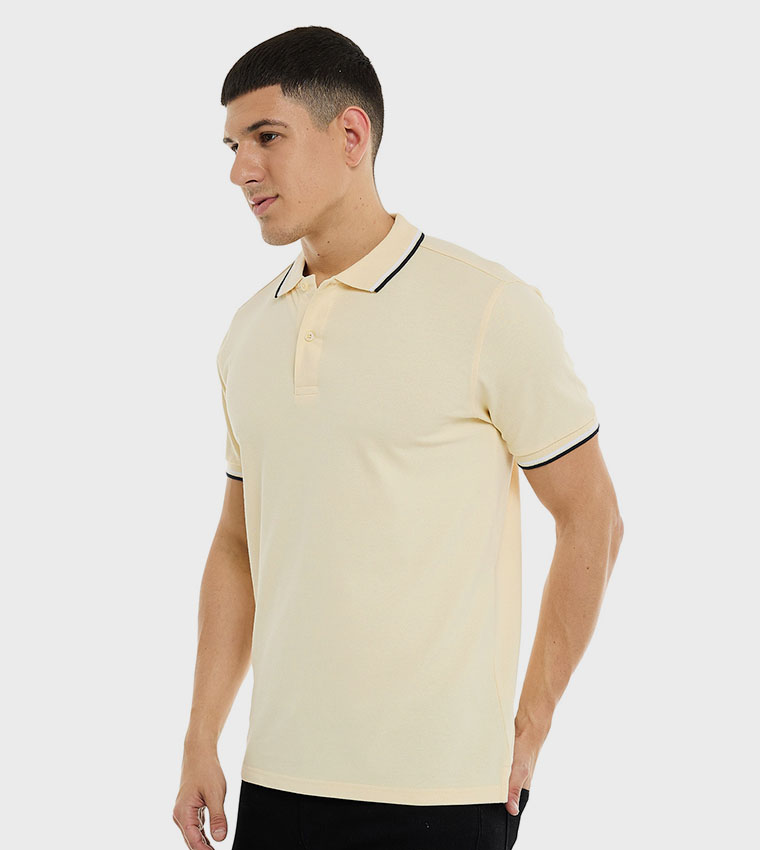 Contrast Trim Polo T-Shirt with Short Sleeves