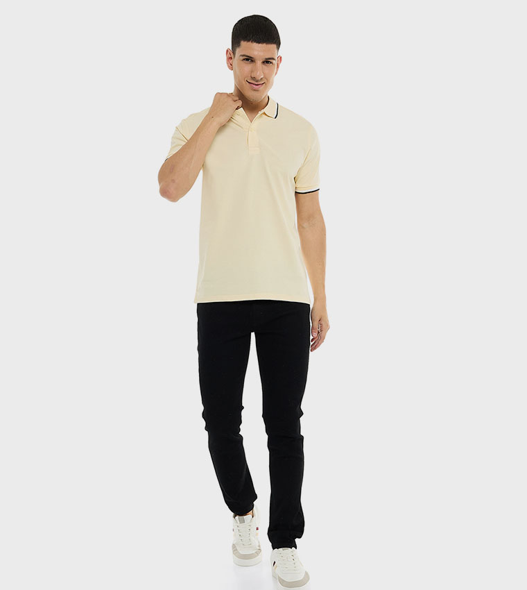 Contrast Trim Polo T-Shirt with Short Sleeves