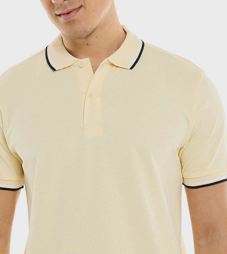 Contrast Trim Polo T-Shirt with Short Sleeves