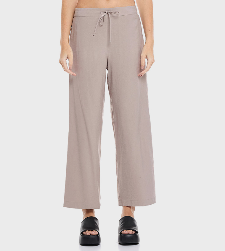 Solid Wide Leg Pants with Drawstring Waist