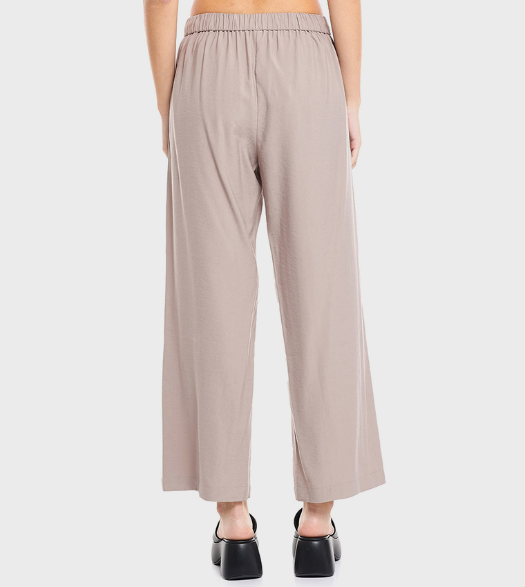 Solid Wide Leg Pants with Drawstring Waist