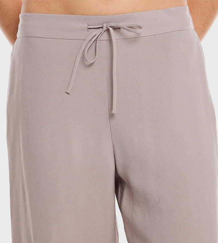 Solid Wide Leg Pants with Drawstring Waist