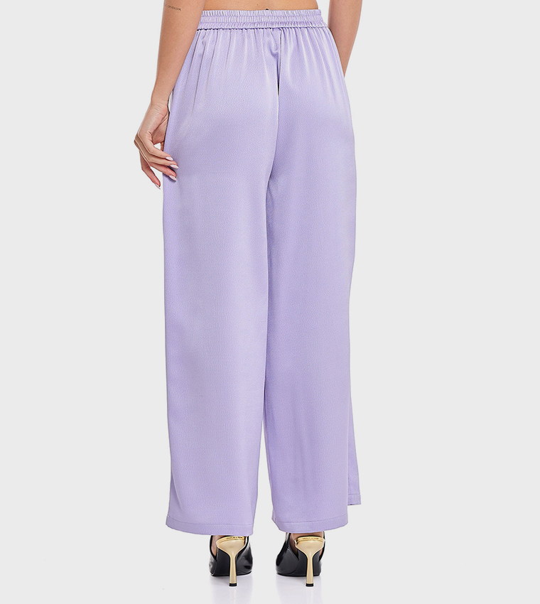 Buy R&B Solid Wide Pants With Elastic Waist In Lilac