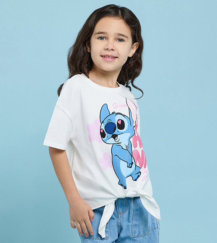 Stitch Print T-Shirt with Crew Neck and Short Sleeves