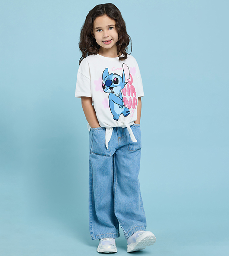 Stitch Print T-Shirt with Crew Neck and Short Sleeves