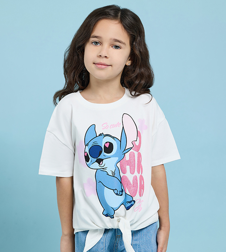 Stitch Print T-Shirt with Crew Neck and Short Sleeves