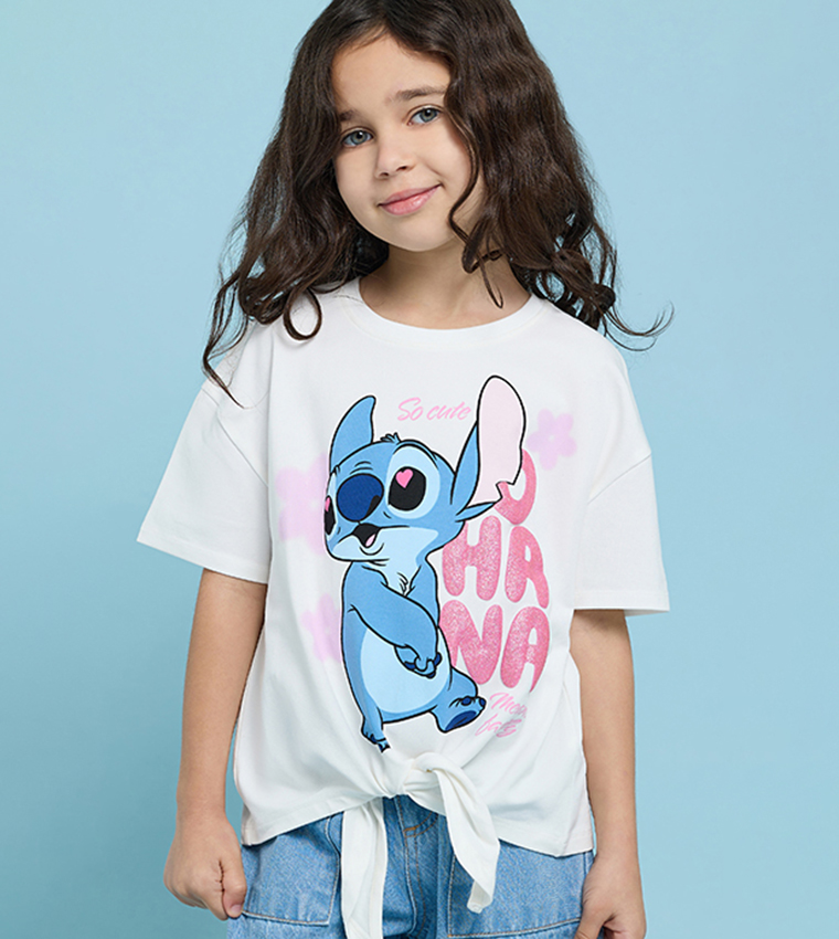 Stitch Print T-Shirt with Crew Neck and Short Sleeves