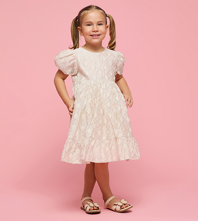 فستان كم بالون بقبة مستديرة بطبعة