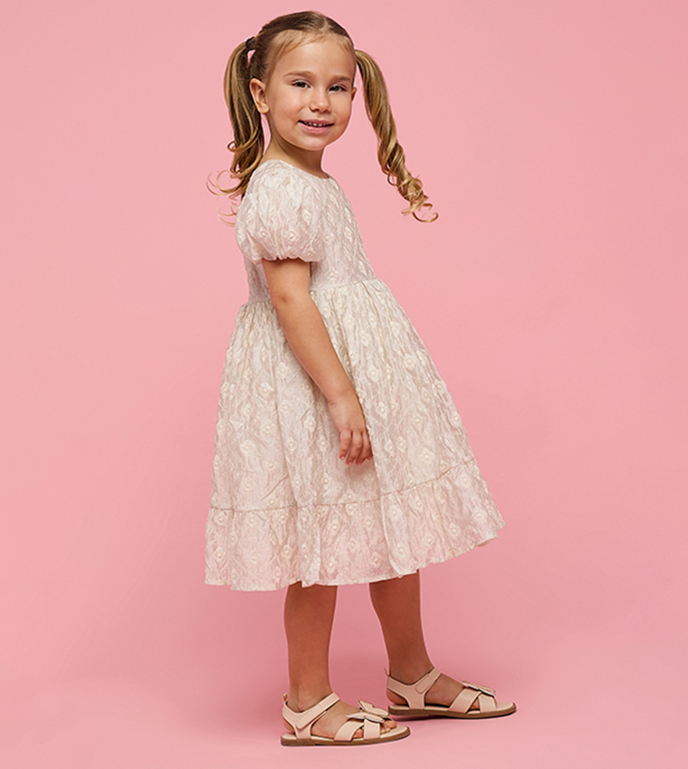 فستان كم بالون بقبة مستديرة بطبعة