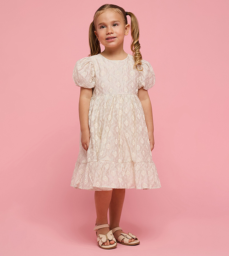 فستان كم بالون بقبة مستديرة بطبعة