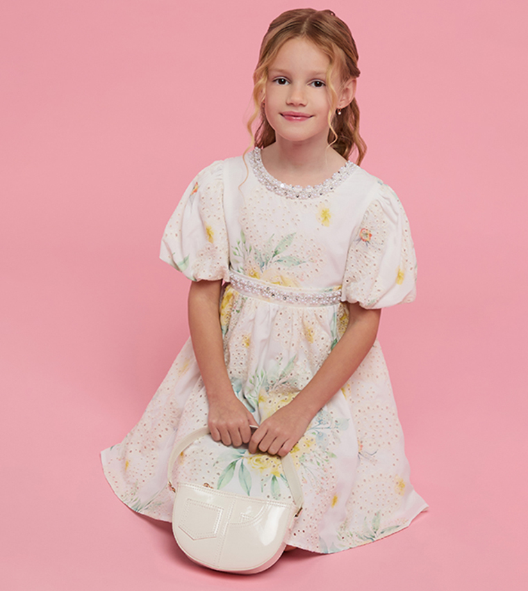 فستان شيفلي كم بقبة مستديرة باف بقصة A 