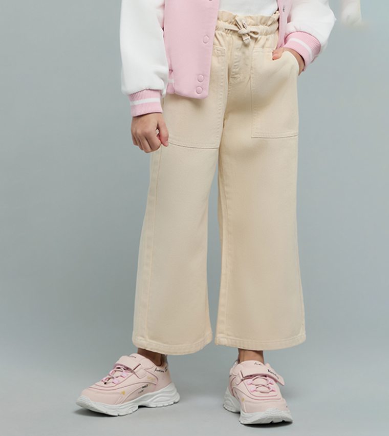 Solid Wide Leg Pants with Drawstring Waist