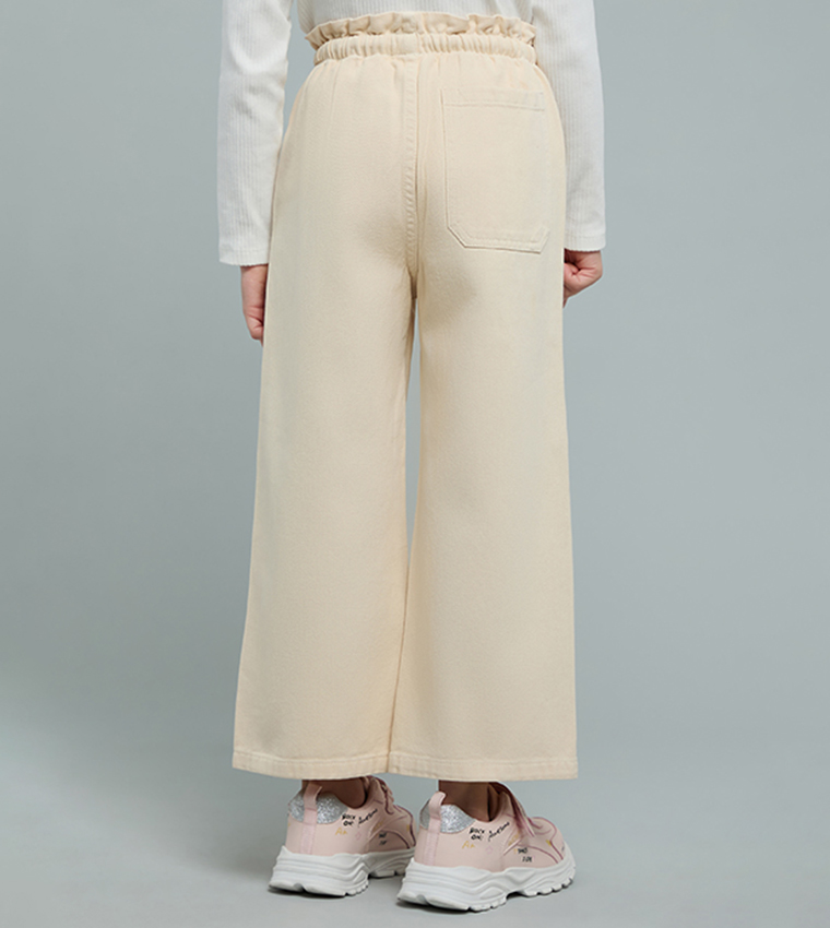 Solid Wide Leg Pants with Drawstring Waist