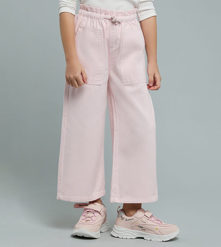 بنطلون واسع سادة برباط على الخصر