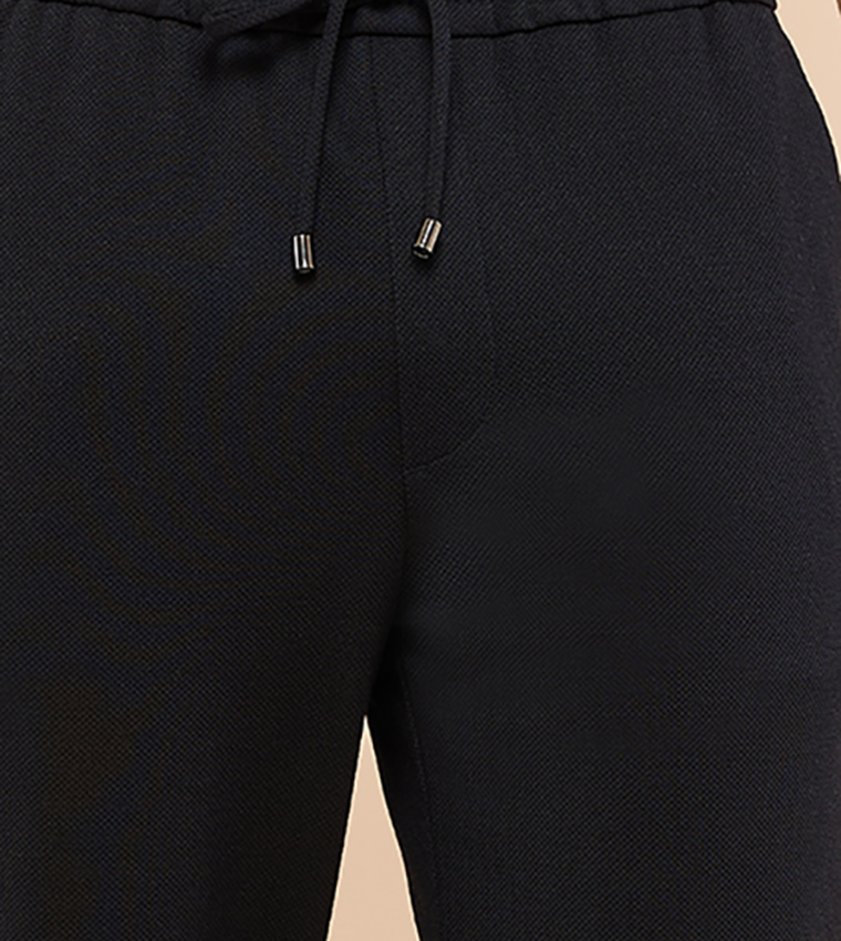 Textured Pants with Drawstring Waist