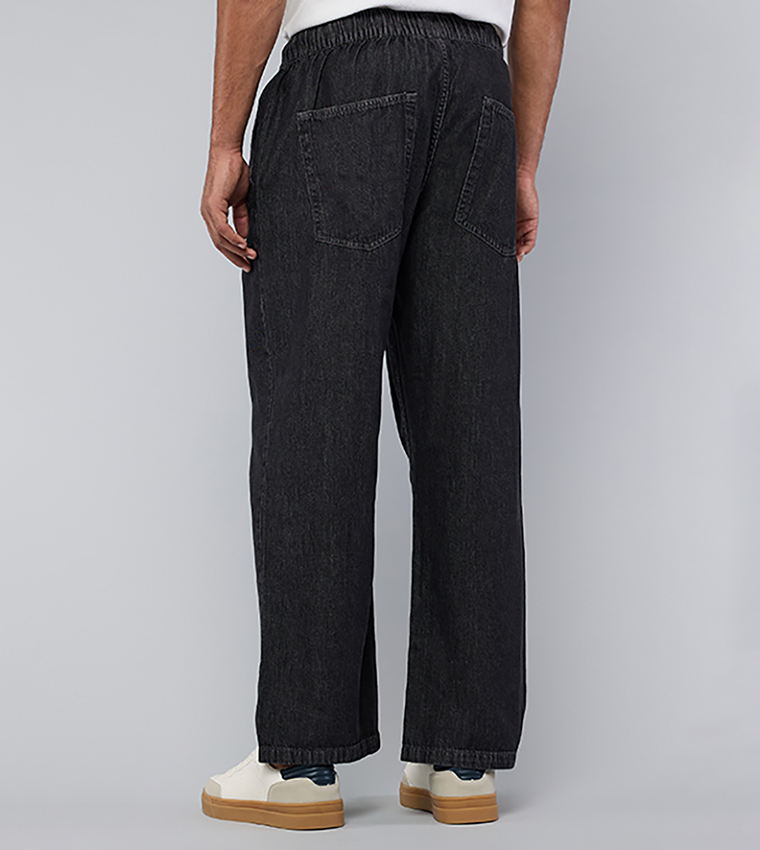 Solid Straight Fit Jeans with Elastic Waist