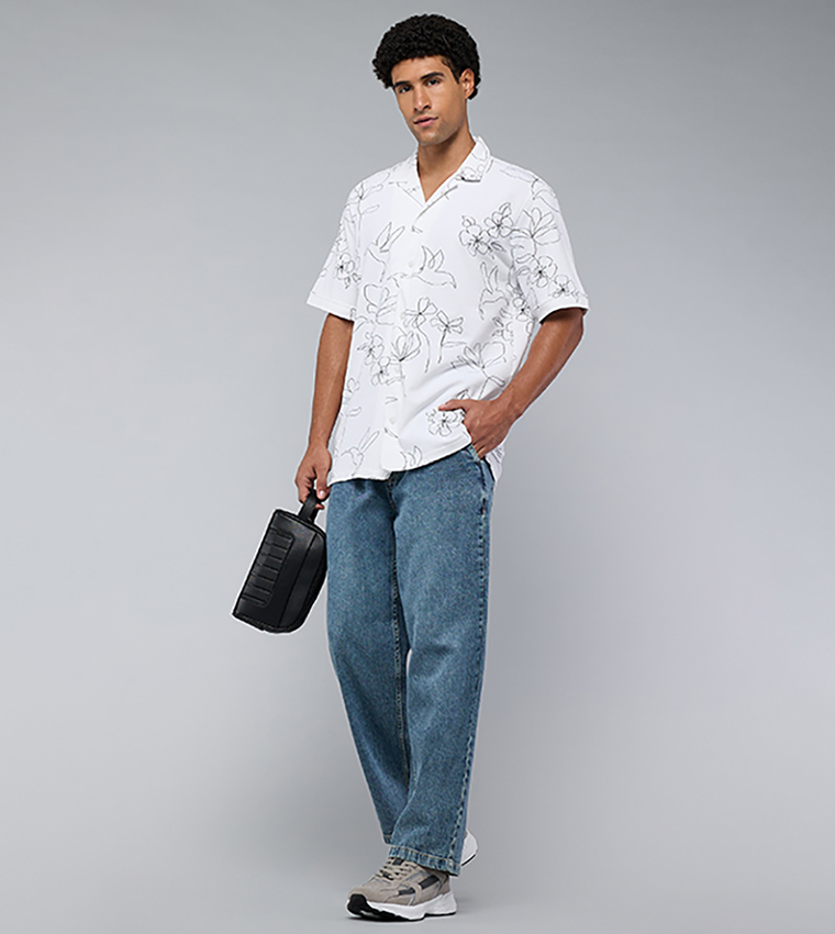 Washed Straight Fit Jeans with Elastic Waist