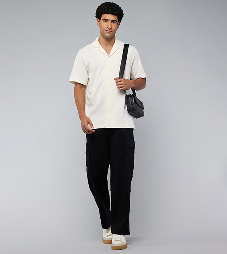 Solid Cargo Jeans with Drawstring Waist