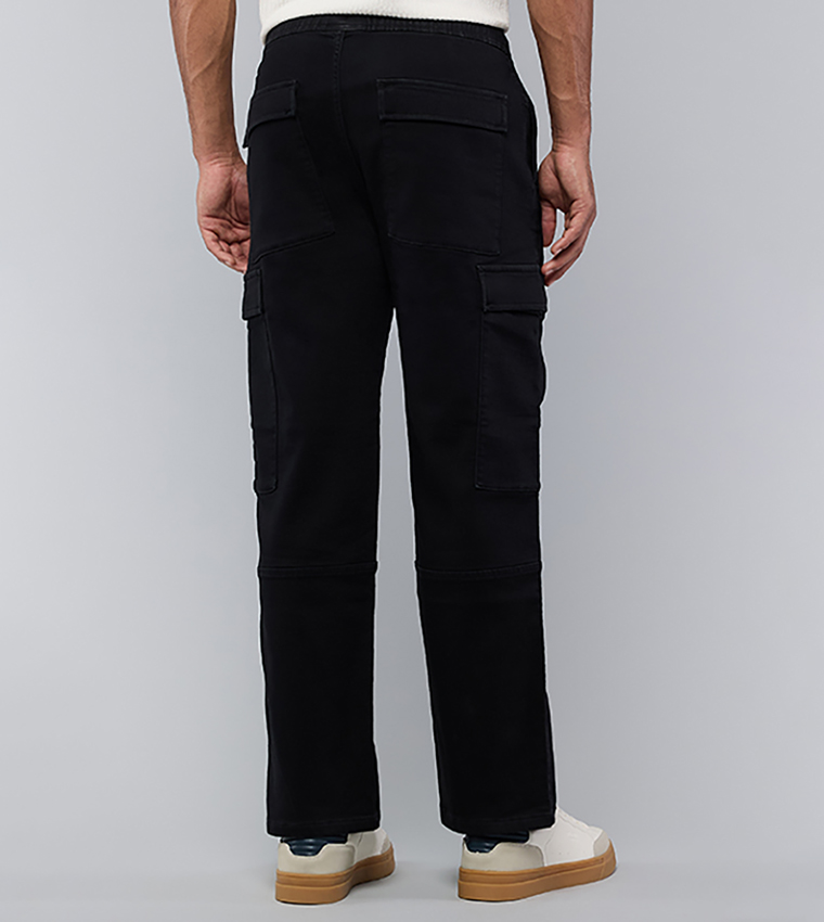 Solid Cargo Jeans with Drawstring Waist