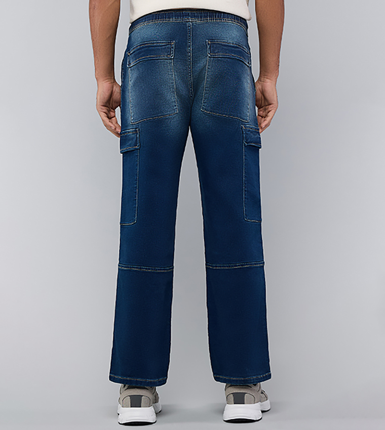 Washed Cargo Jeans with Drawstring Waist