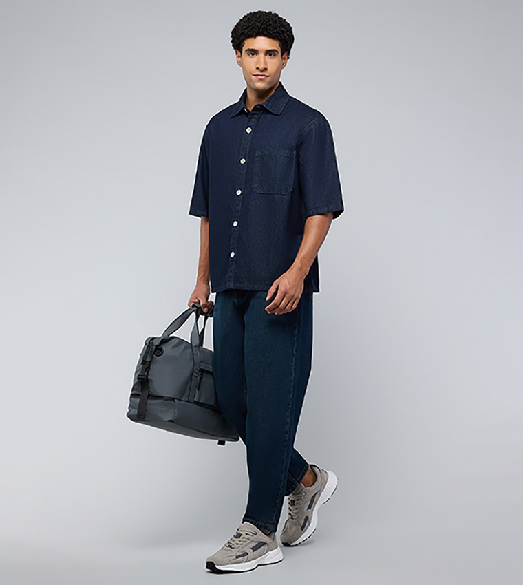 Washed Barrel Fit Jeans with Button Closure