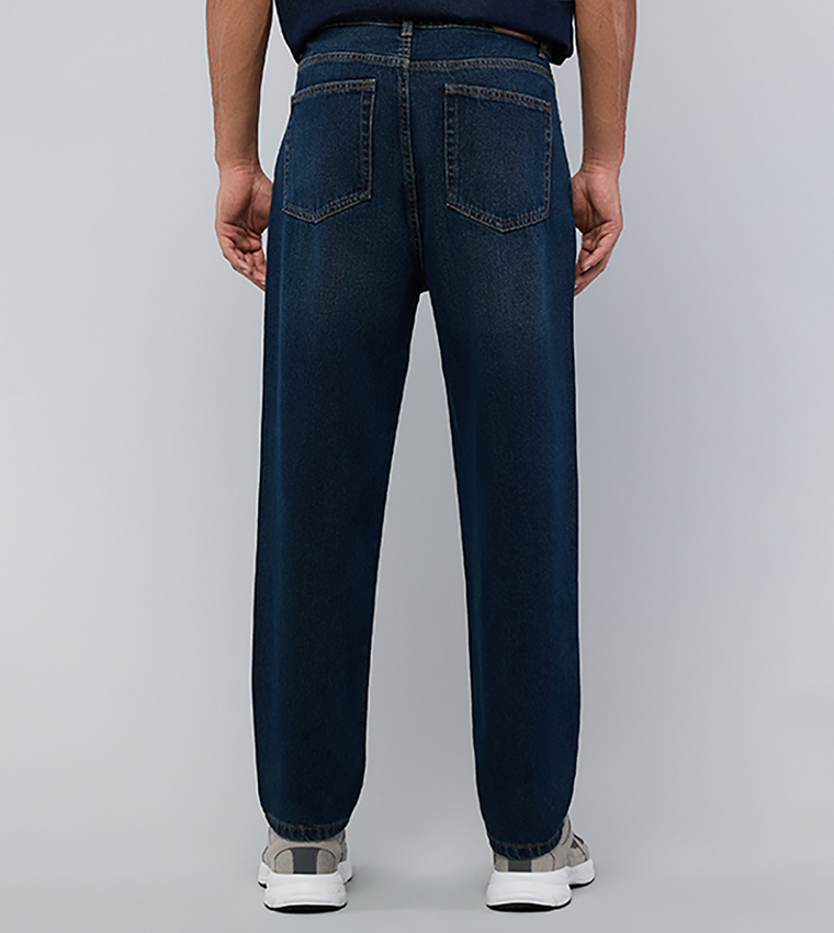 Washed Barrel Fit Jeans with Button Closure
