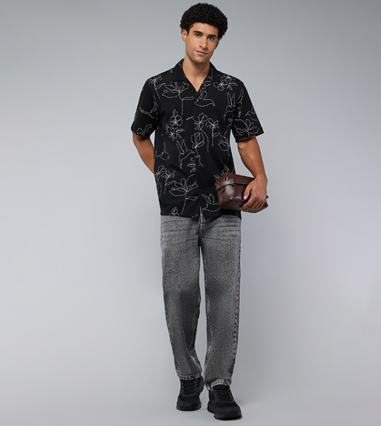 Washed Straight Fit Jeans with Button Closure