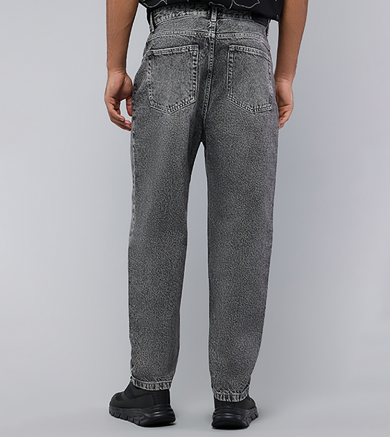Washed Straight Fit Jeans with Button Closure