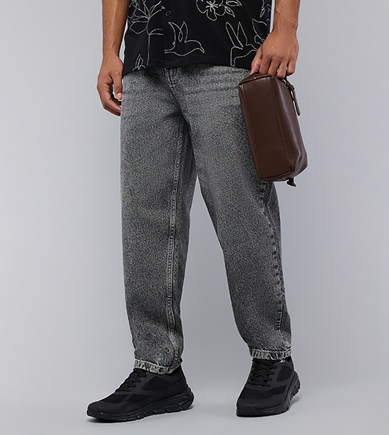 Washed Straight Fit Jeans with Button Closure