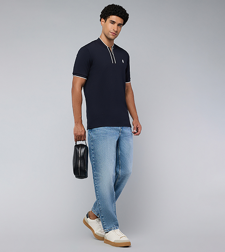 Washed Straight Fit Jeans with Button Closure