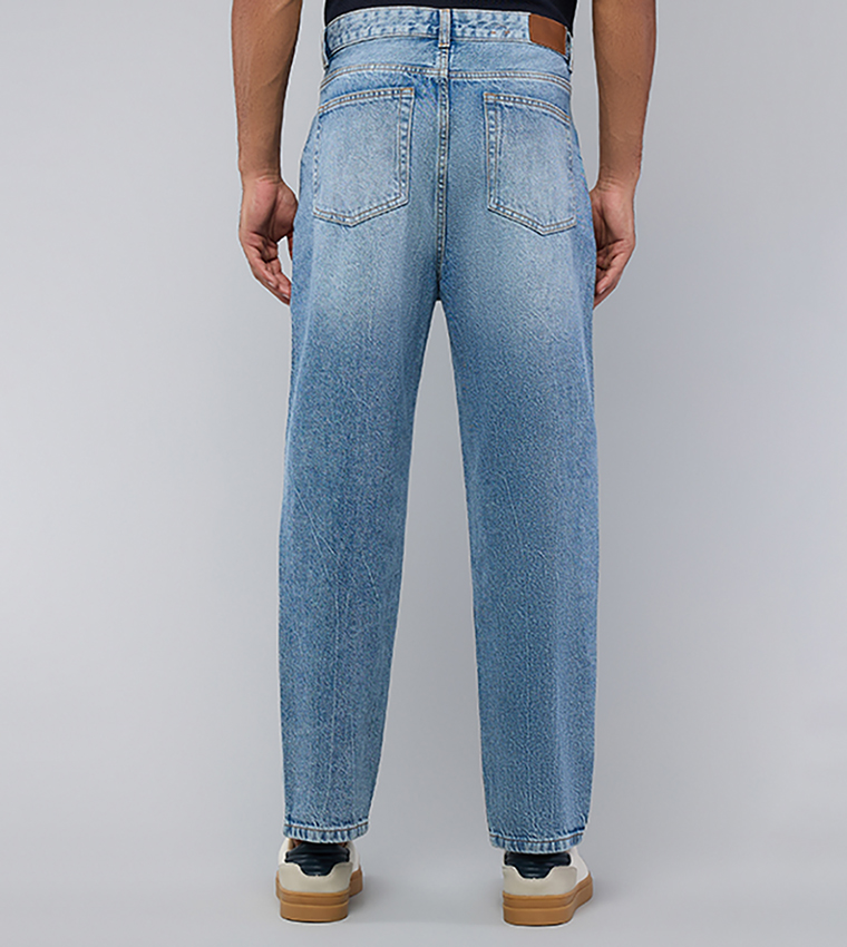 Washed Straight Fit Jeans with Button Closure