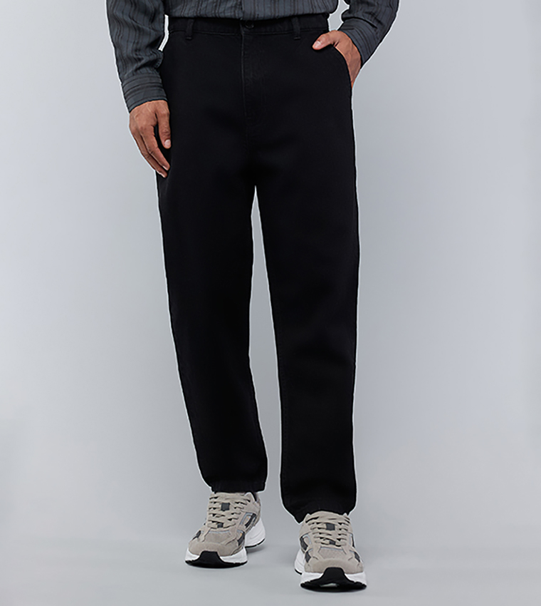 Solid Straight Fit Jeans with Button Closure