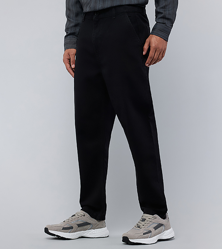 Solid Straight Fit Jeans with Button Closure