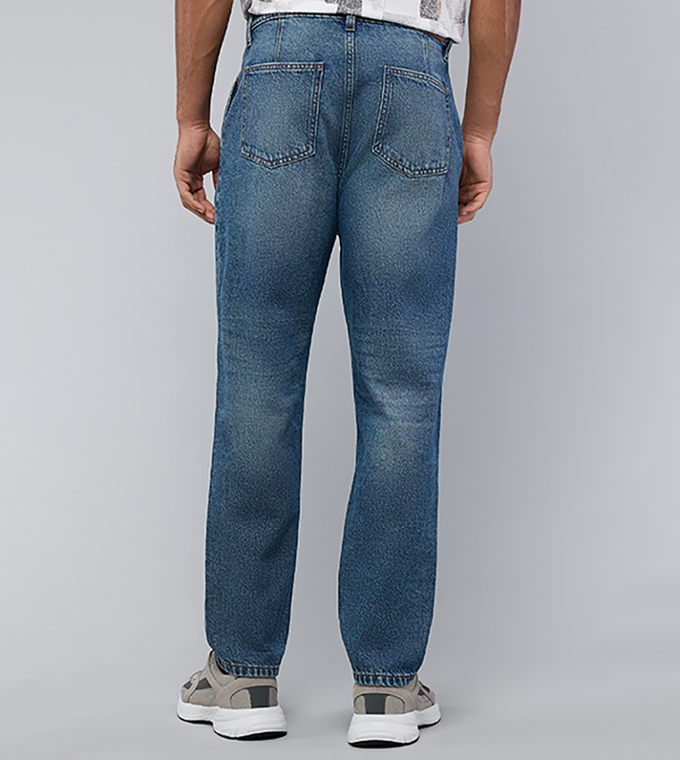 Washed Straight Fit Jeans with Button Closure