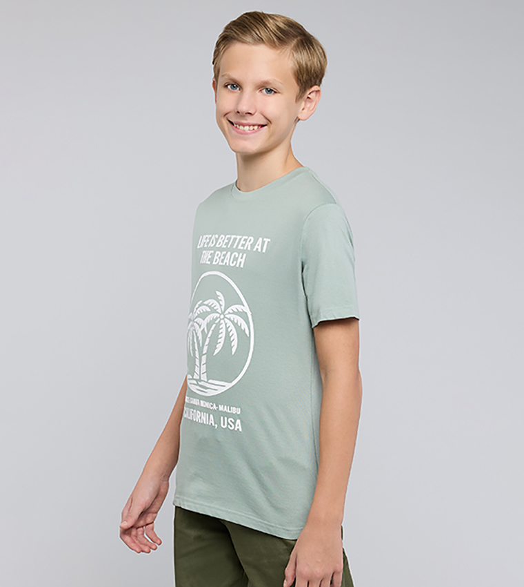 تيشيرت كم قصير بقبة مستديرة وطبعة