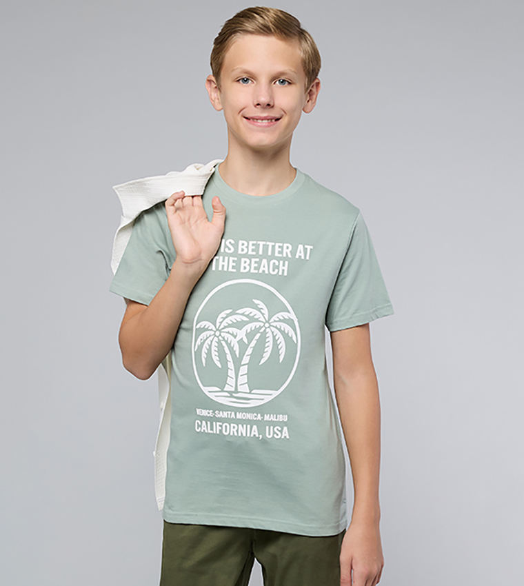 تيشيرت كم قصير بقبة مستديرة وطبعة