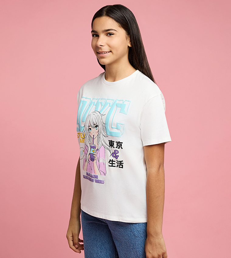 Graphic Print T-Shirt with Crew Neck and Short Sleeves