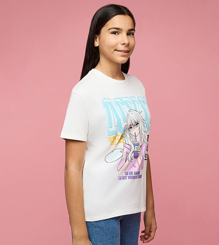 Graphic Print T-Shirt with Crew Neck and Short Sleeves