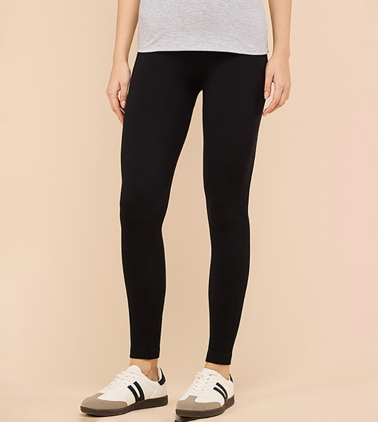 Solid Leggings with Elastic Waist