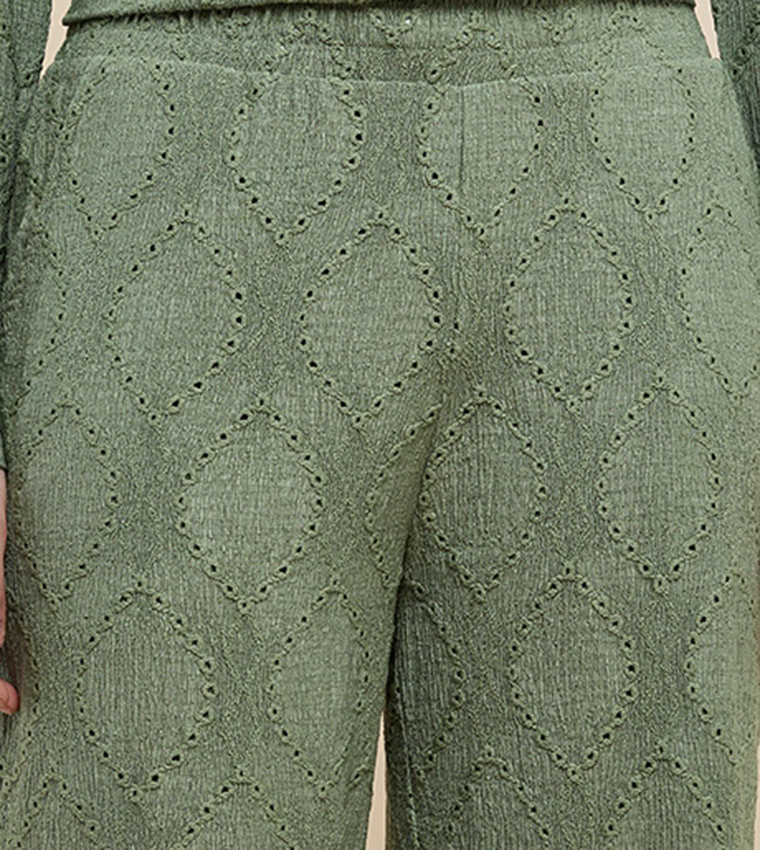 Schiffli Wide Leg Pants with Elastic Waist