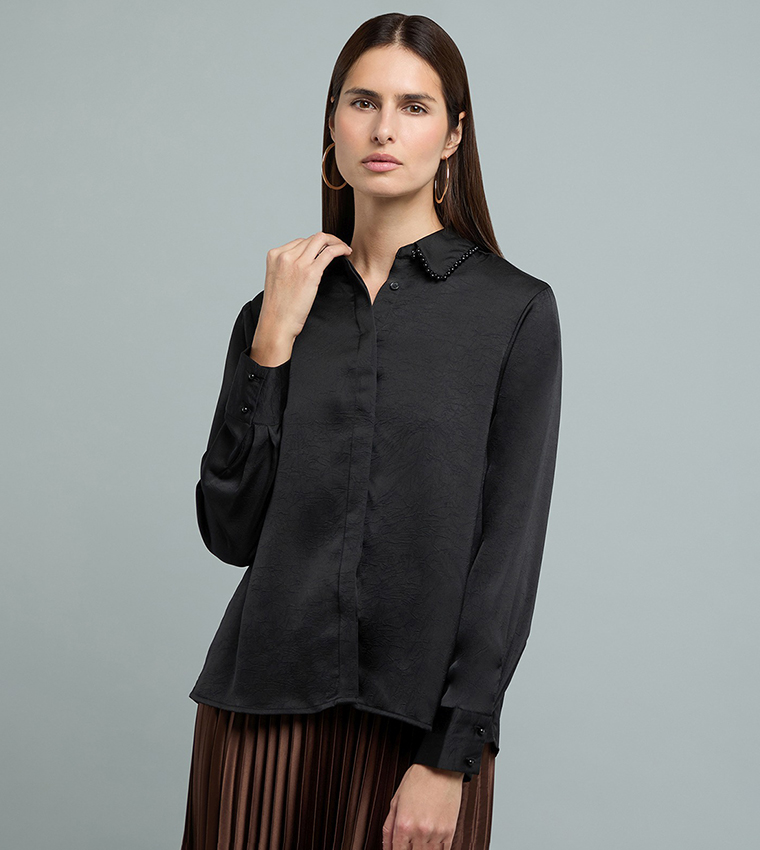 Textured Shirt with Classic Collar and Long Sleeves