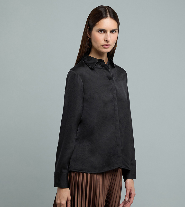 Textured Shirt with Classic Collar and Long Sleeves