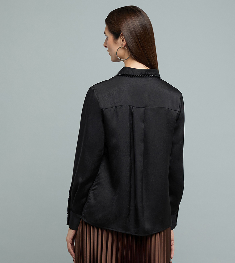 Textured Shirt with Classic Collar and Long Sleeves