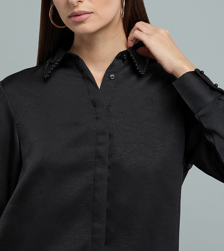 Textured Shirt with Classic Collar and Long Sleeves