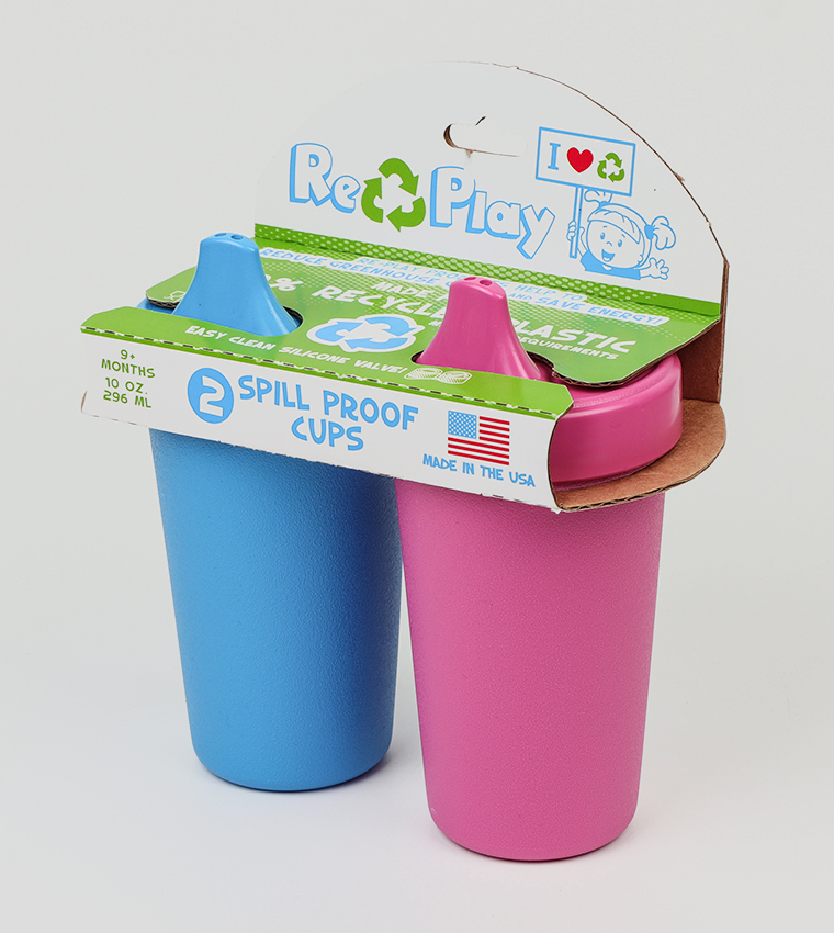RePlay Recycled 3 Plastic No Spill PINKS Sippy Cups w Valves 10oz MADE IN  USA