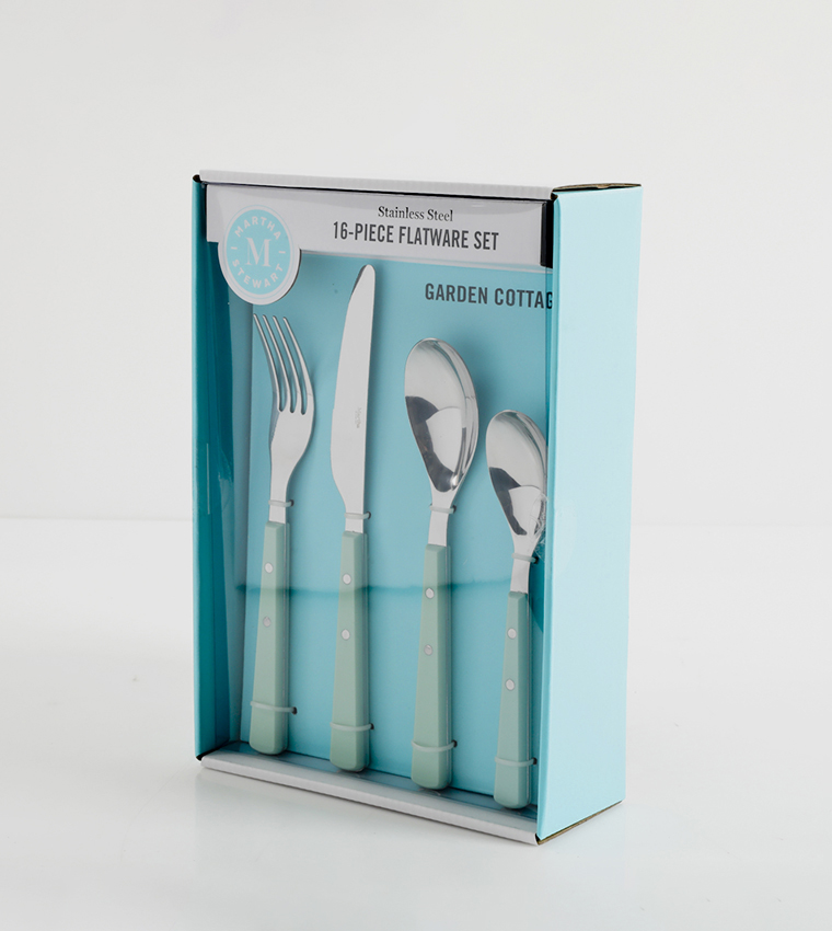 Buy Martha Stewart 16 Piece Watercliffe Cutlery Blue In Blue