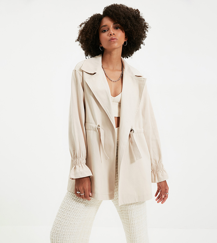 Asymmetrical Belted Trenchcoat with Layered Detail