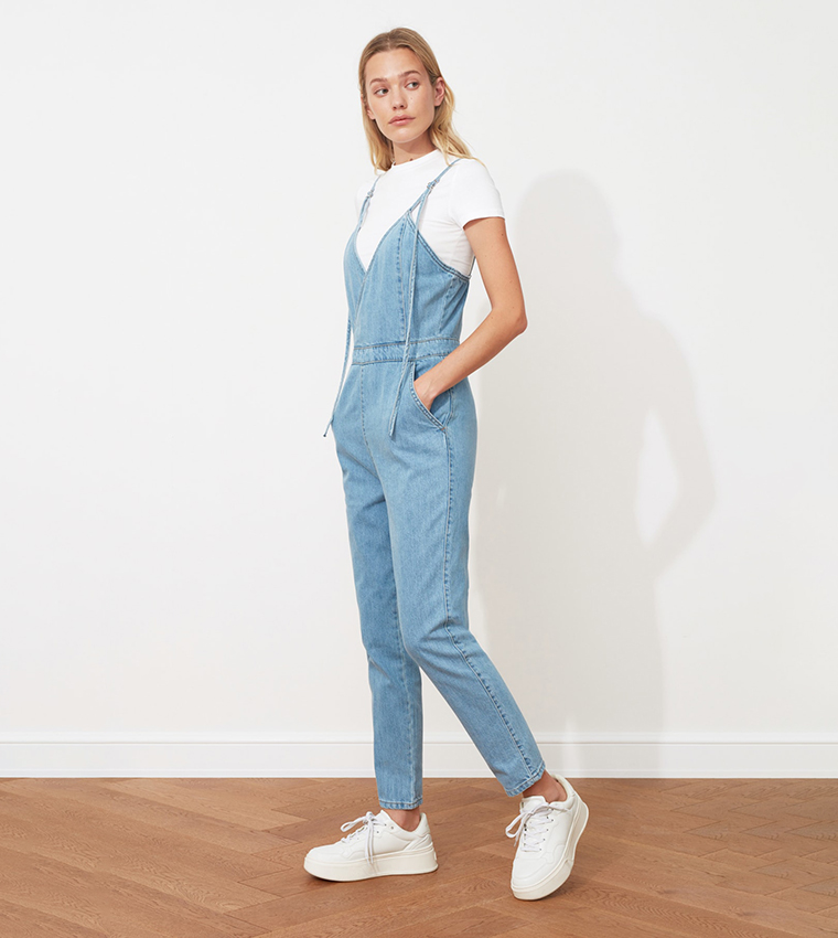 Trendy Denim Blue Jumpsuit Set