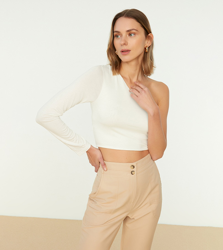 Buy Trendyol Single Shoulder Crop Top In Yellow | 6thStreet UAE