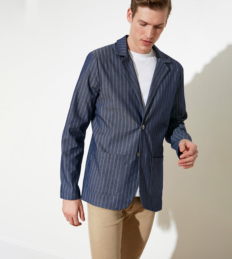 Buy Trendyol Striped Jacket In Blue 6thStreet Oman